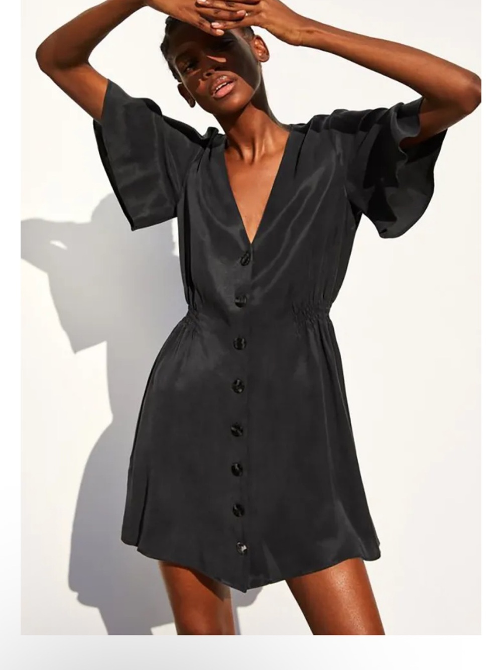 Button-Front V-Neck Mini Dress